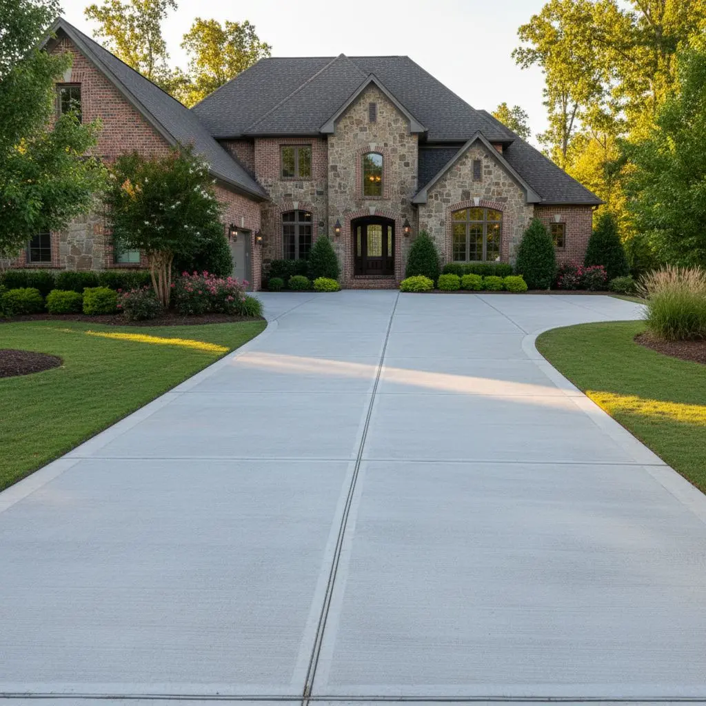 Newly poured PSIP-certified residential driveway with California sand finish
